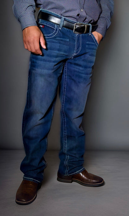 FR Boot Cut Relaxed Fit Jeans Spartan by Static FR in dark blue denim for workwear on Tampa Home & Garden Store
