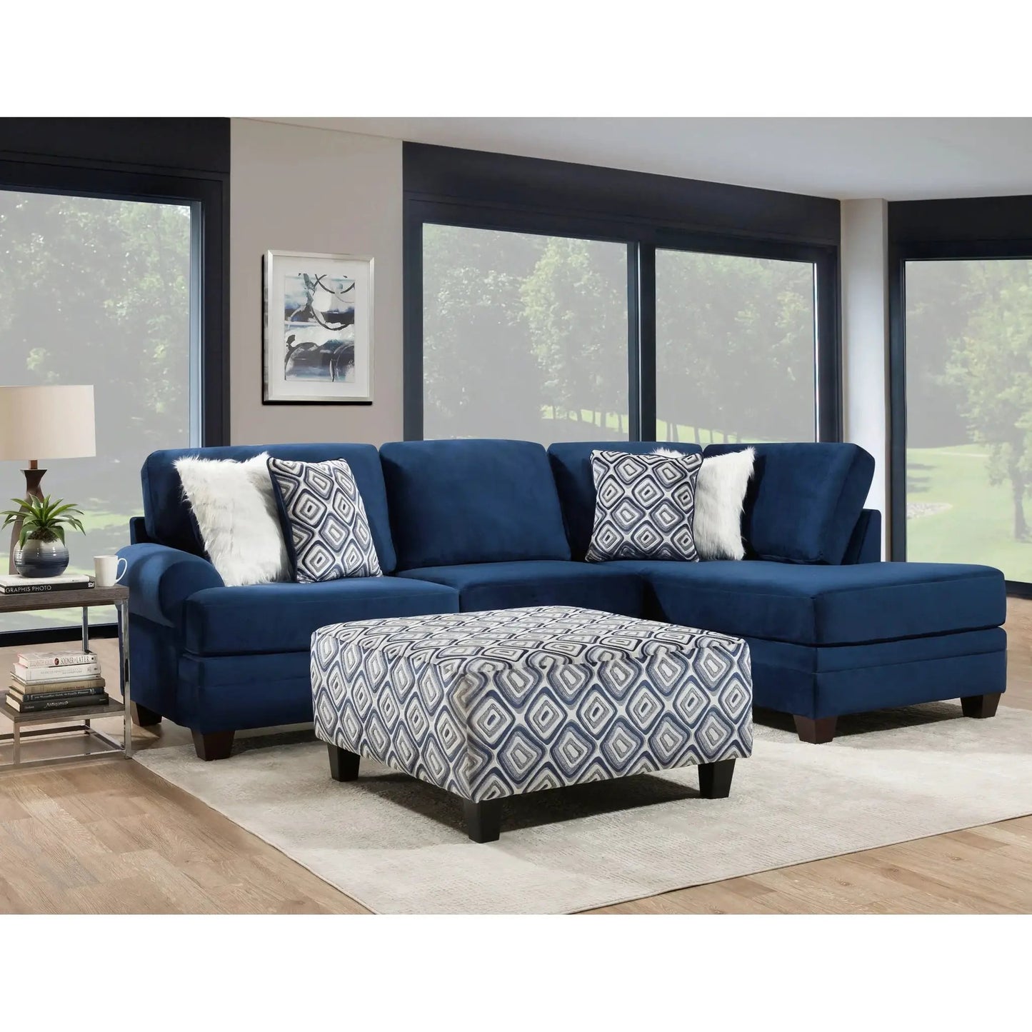 Groovy Navy 2pc Sectional by Unique Piece Furniture, navy upholstery, modern design on Tampa Home & Garden Store