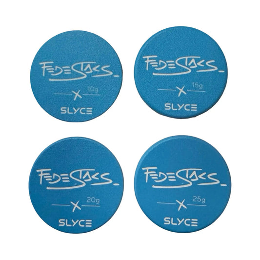 SLYCE SpeedCoins Fede Staks Edition pickleball paddle weights, blue round discs with 15g–25g on Tampa Home & Garden Store