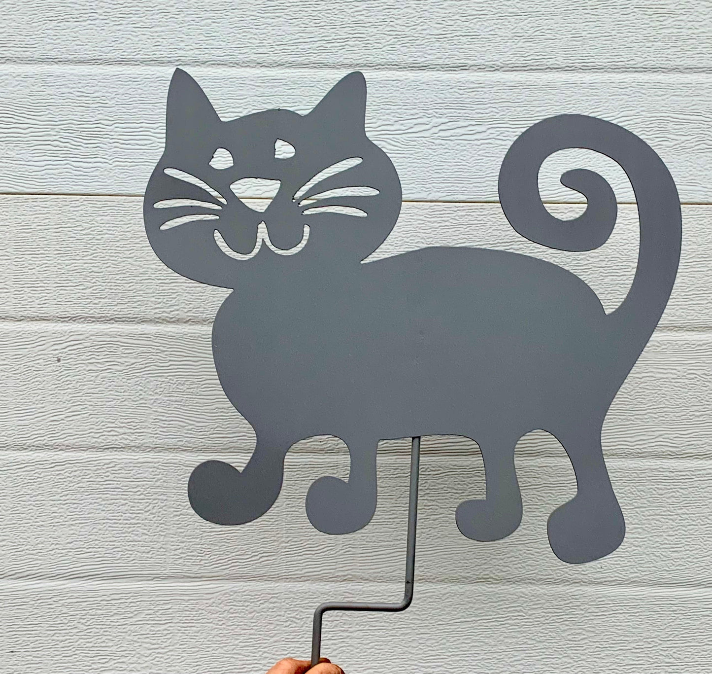 Cat silhouette garden stake by Rustica Ornamentals, gray metal lawn ornament on Tampa Home & Garden Store