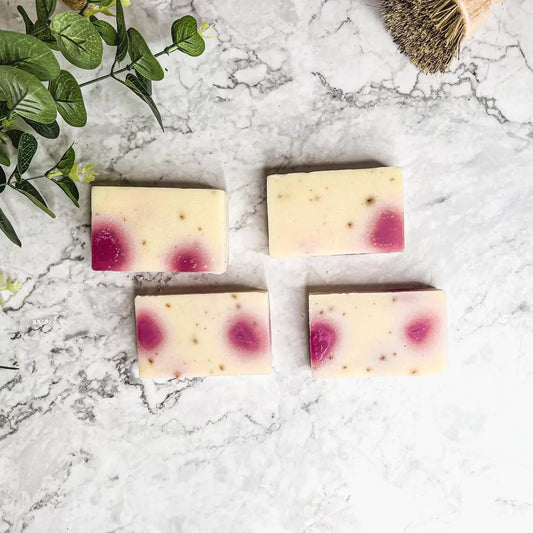 Petal Dance Soap bar by Gia Roma, with rose petals, pale ivory bars with pink spots, 4 bars on Tampa Home & Garden Store