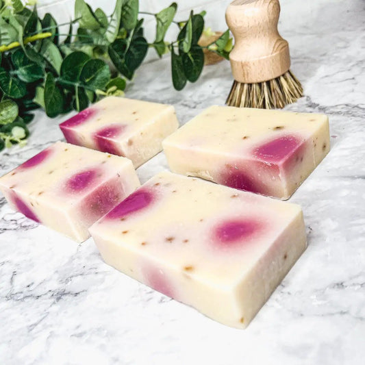 Petal Dance soap bar Gia Roma; cream with pink rose swirl and rose petals, set of four on Tampa Home & Garden Store