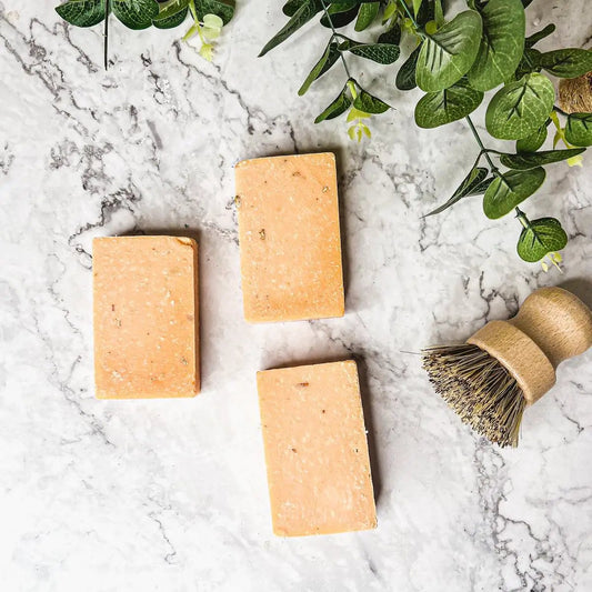 Peach Tea Scrub soap bars, peach-colored with scrub specks, 3-piece Gia Roma set on Tampa Home & Garden Store