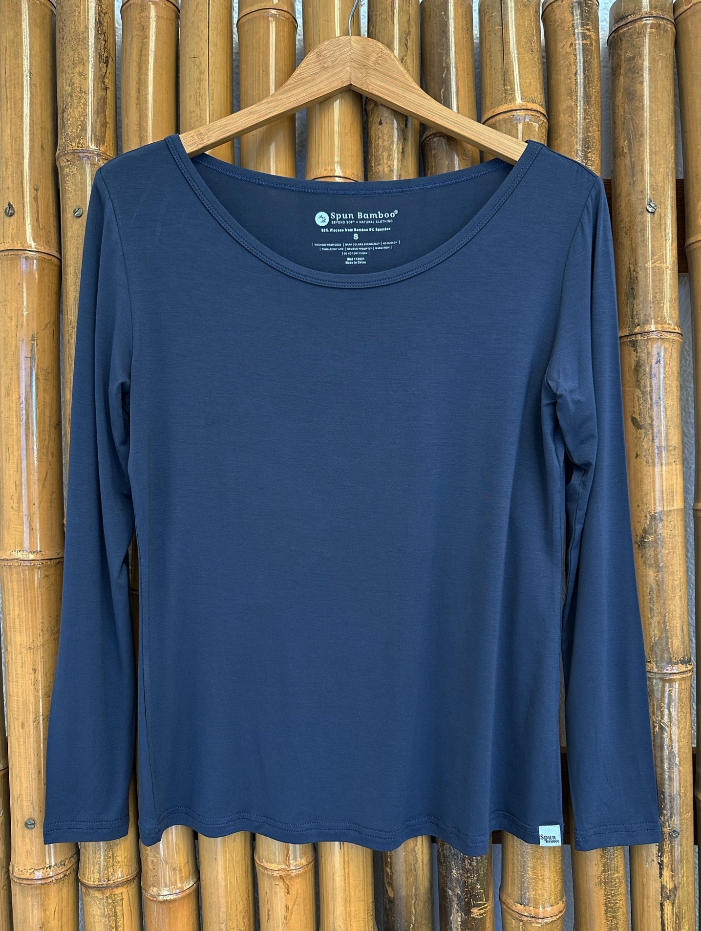 Women's Bamboo Lounge Long Sleeve T-Shirt navy blue by Spun Bamboo, soft bamboo fabric on Tampa Home & Garden Store