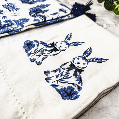 Chinoiserie Bunny Dish Towels Embroidered