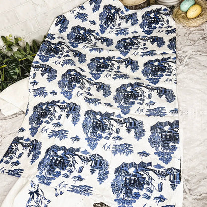 Chinoiserie Bunny Dish Towels Embroidered