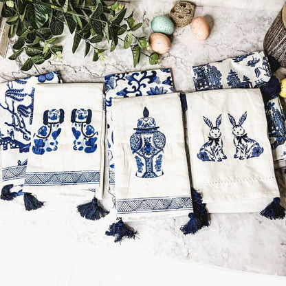 Chinoiserie Tea Towels Embroidered Cotton Set
