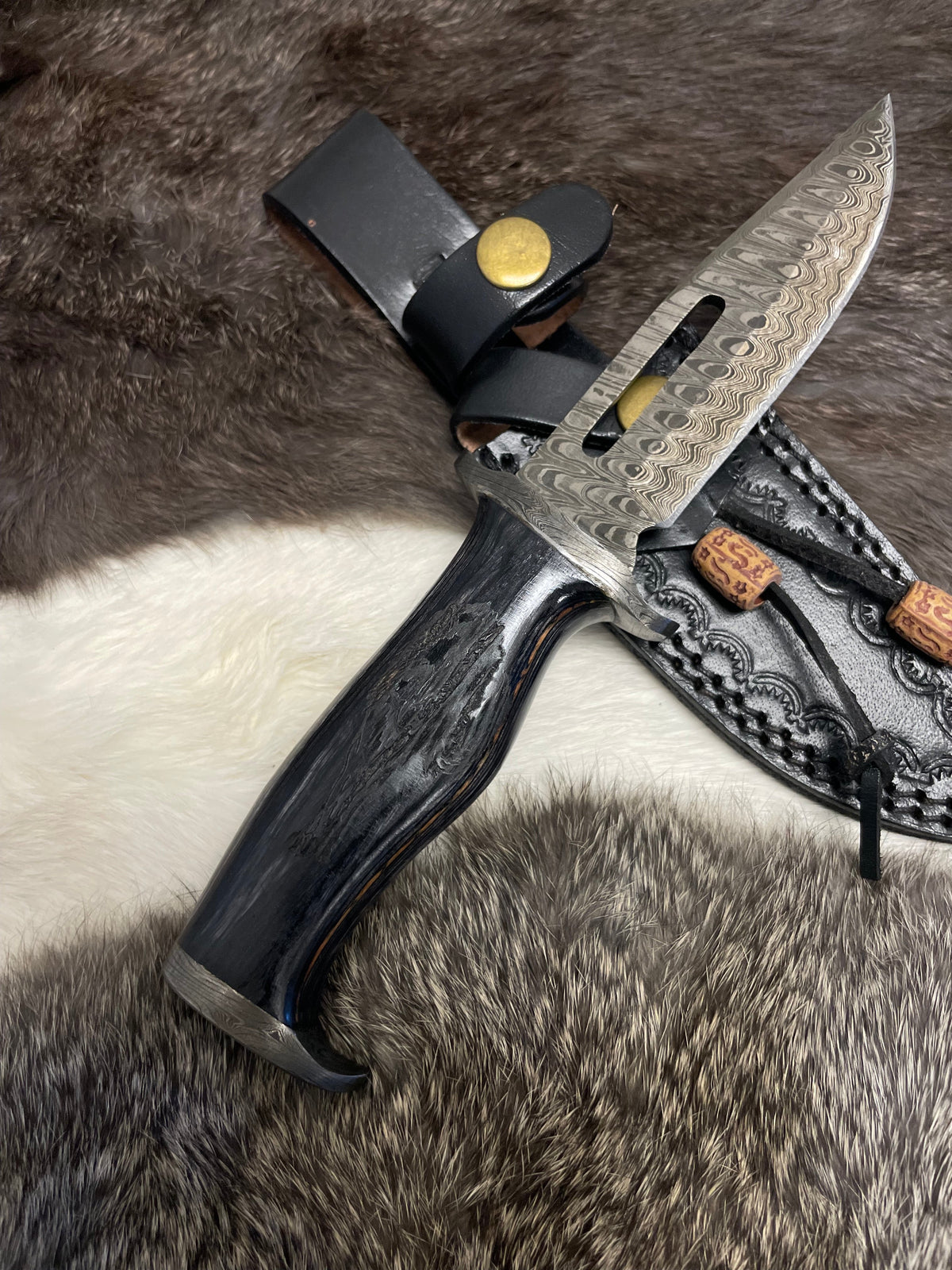 Compact Lunar Guardian Damascus Knife TK-098 with patterned blade by Titan International K on Tampa Home & Garden Store