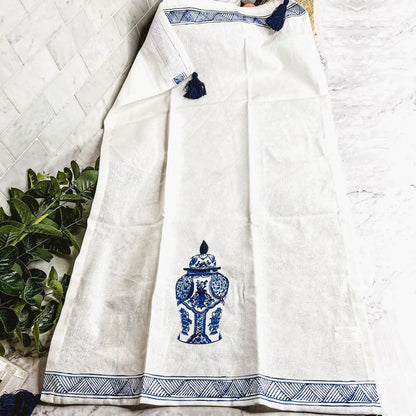 Chinoiserie Tea Towels Embroidered Cotton Set