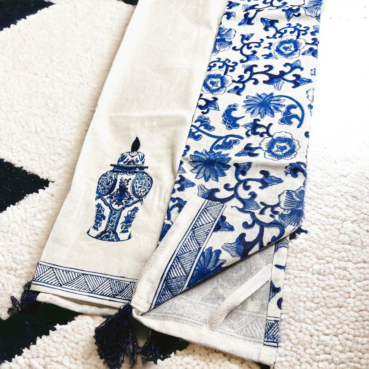 Chinoiserie Tea Towels Embroidered Cotton Set