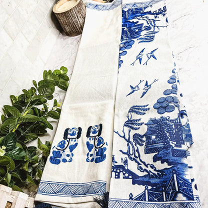 Chinoiserie Tea Towels Embroidered Cotton Set