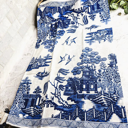 Chinoiserie Tea Towels Embroidered Cotton Set