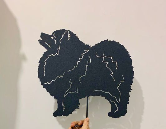 Keeshond garden stake silhouette, metal wall hanging by Rustica Ornamentals on Tampa Home & Garden Store