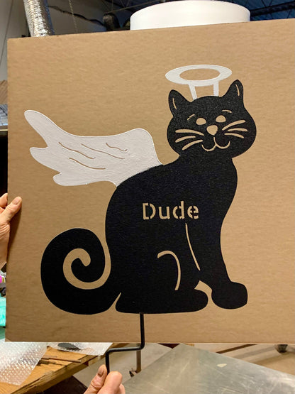 Ziggly Cat Memorial Wall Hanging black cat with white angel wing Rustica Ornamentals on Tampa Home & Garden Store