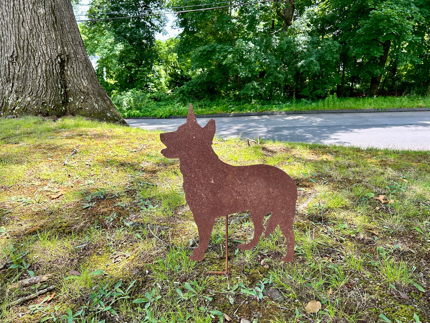 Australian Cattle Dog garden stake silhouette, rust-colored metal, Rustica Ornamentals on Tampa Home & Garden Store
