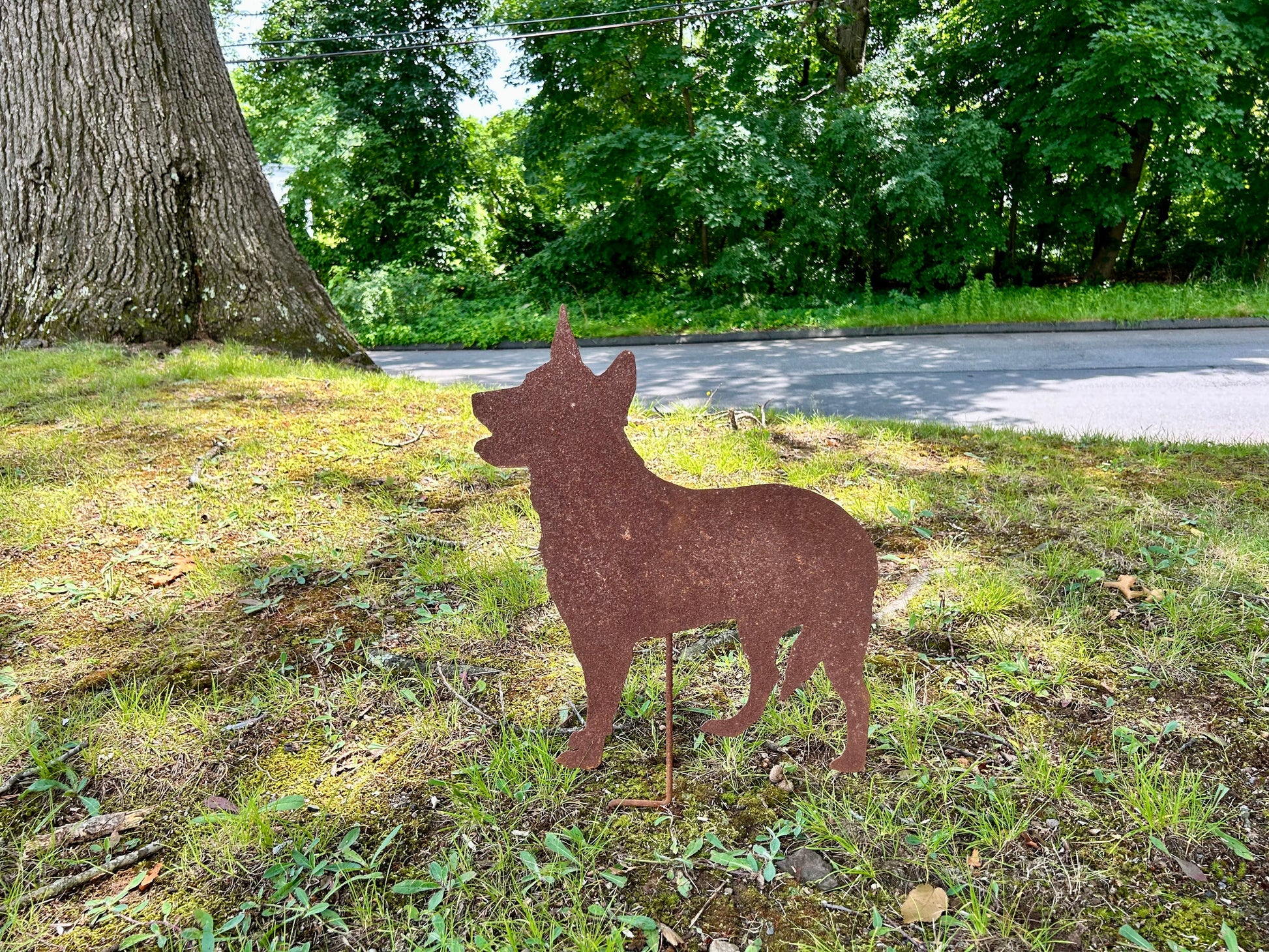 Australian Cattle Dog garden stake silhouette, rust-colored metal, Rustica Ornamentals on Tampa Home & Garden Store