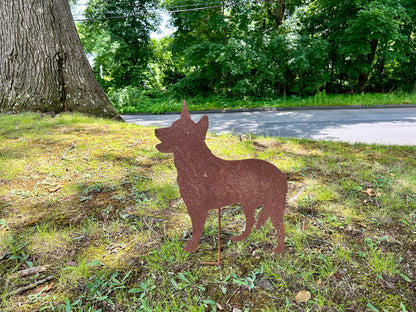 Australian Cattle Dog garden stake silhouette, rust-colored metal, Rustica Ornamentals on Tampa Home & Garden Store