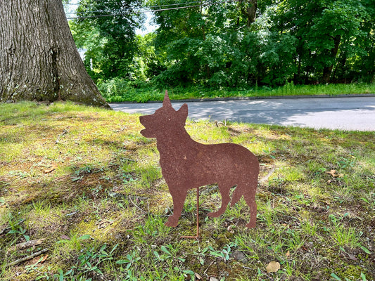 Australian Cattle Dog garden stake silhouette, rust-colored metal, Rustica Ornamentals on Tampa Home & Garden Store