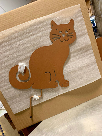 Ziggly cat memorial metal wall hanging rust color by Rustica Ornamentals lawn ornament on Tampa Home & Garden Store