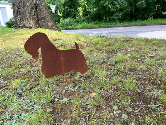 Sealyham Terrier garden stake rusted metal Style 2 Rustica Ornamentals on Tampa Home & Garden Store