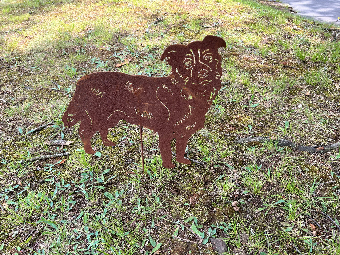Border Collie lawn statue Rusted metal garden sculpture by Rustica Ornamentals on Tampa Home & Garden Store