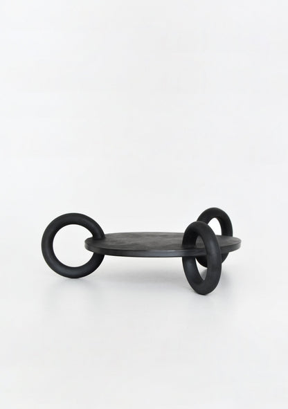 Large black metal serving platter Guculiya Trinity by Creating Comfort with ring-leg stand on Tampa Home & Garden Store