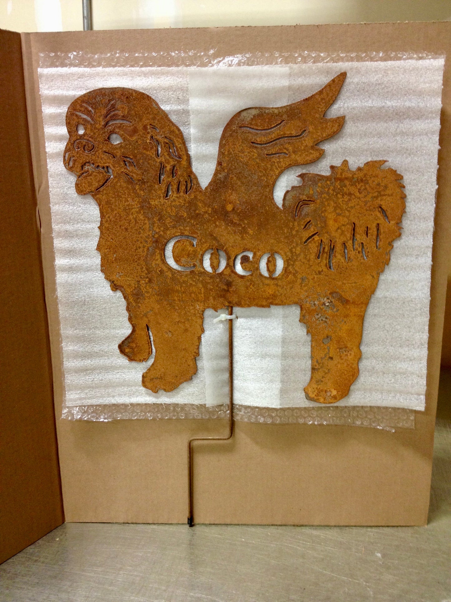 Shih Tzu garden stake metal rust brown Coco cutout Rustica Ornamentals on Tampa Home & Garden Store
