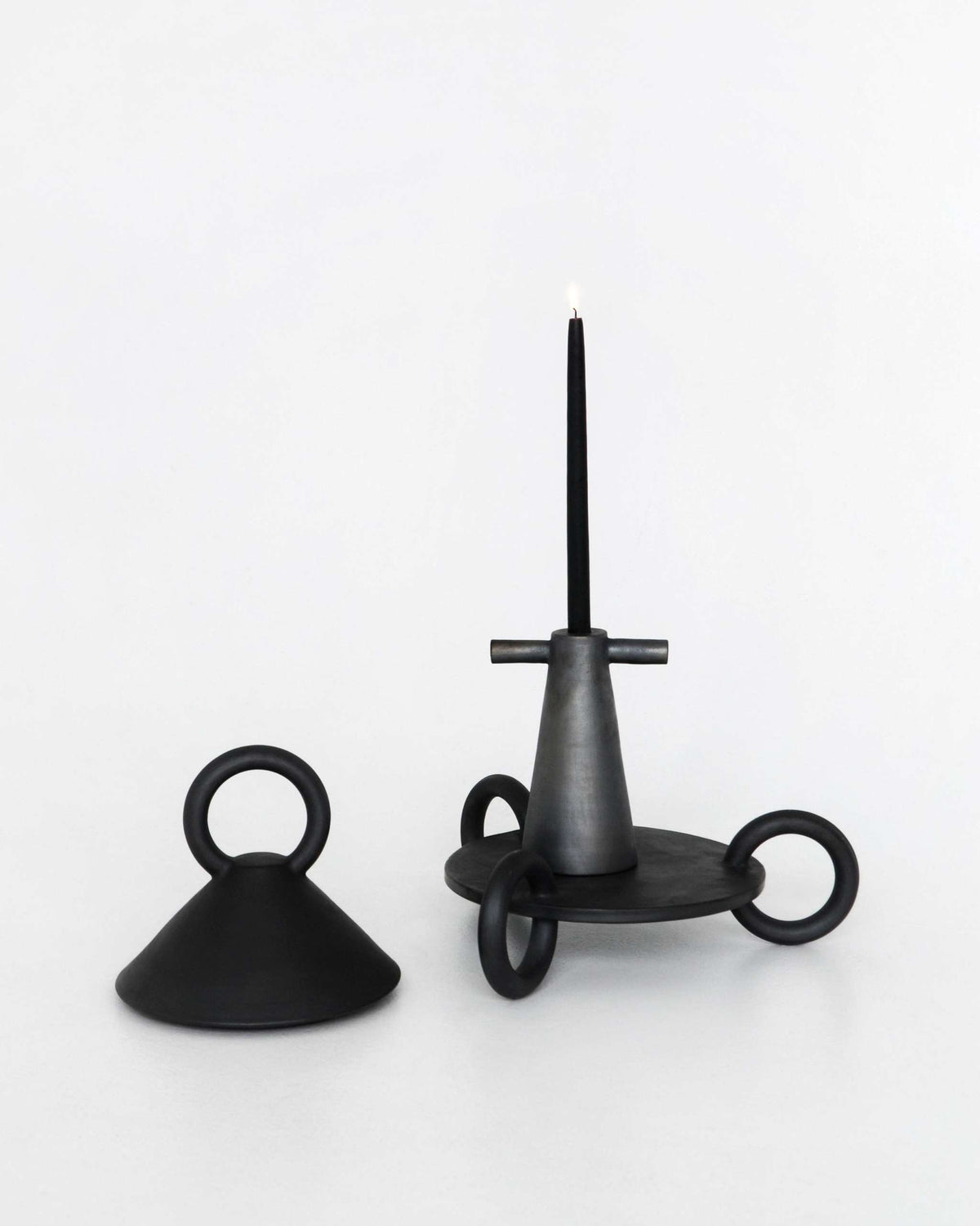 Black stoneware tall candle holder Motanka with ringed base by Creating Comfort on Tampa Home & Garden Store