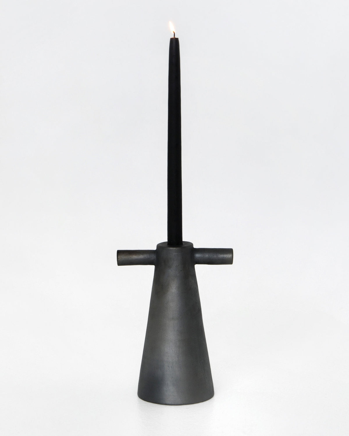 Black stoneware tall candle holder Motanka with conical base and crossbar by Creating Comfort on Tampa Home & Garden Store