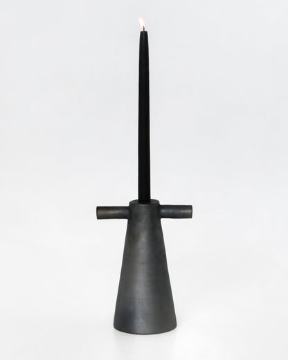 Black stoneware tall candle holder Motanka with conical base and crossbar by Creating Comfort on Tampa Home & Garden Store