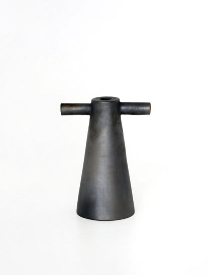 Black stoneware tall candle holder Motanka with top hole and side arms by Creating Comfort on Tampa Home & Garden Store
