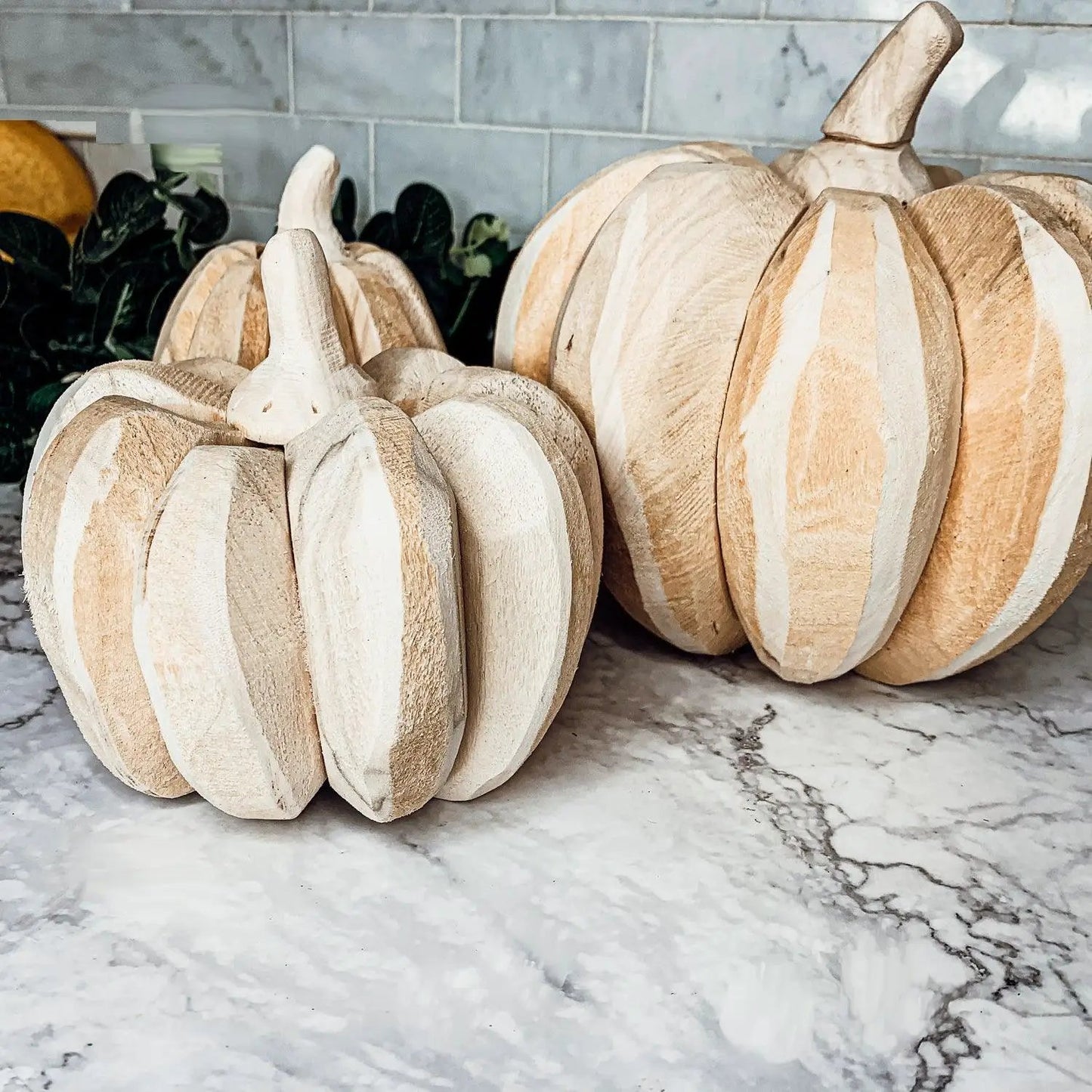 Hand Crafted Wooden Pumpkin Trio Three Shapes
