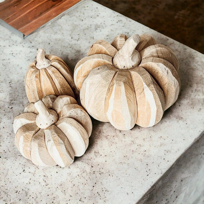 Hand Crafted Wooden Pumpkin Trio Three Shapes