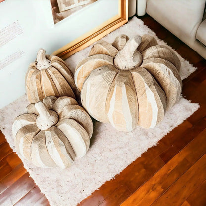 Hand Crafted Wooden Pumpkin Trio Three Shapes