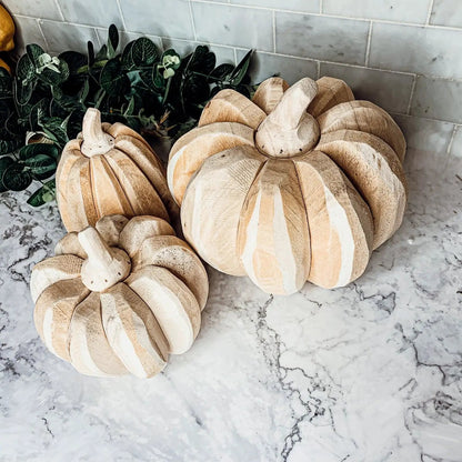 Hand Crafted Wooden Pumpkin Trio Three Shapes