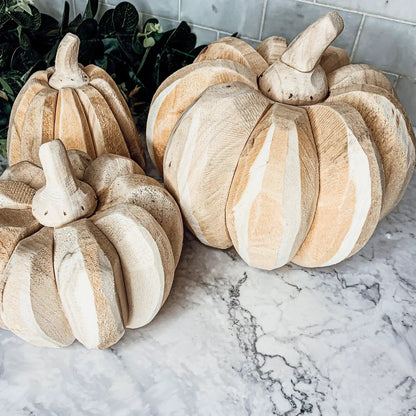 Hand Crafted Wooden Pumpkin Trio Three Shapes