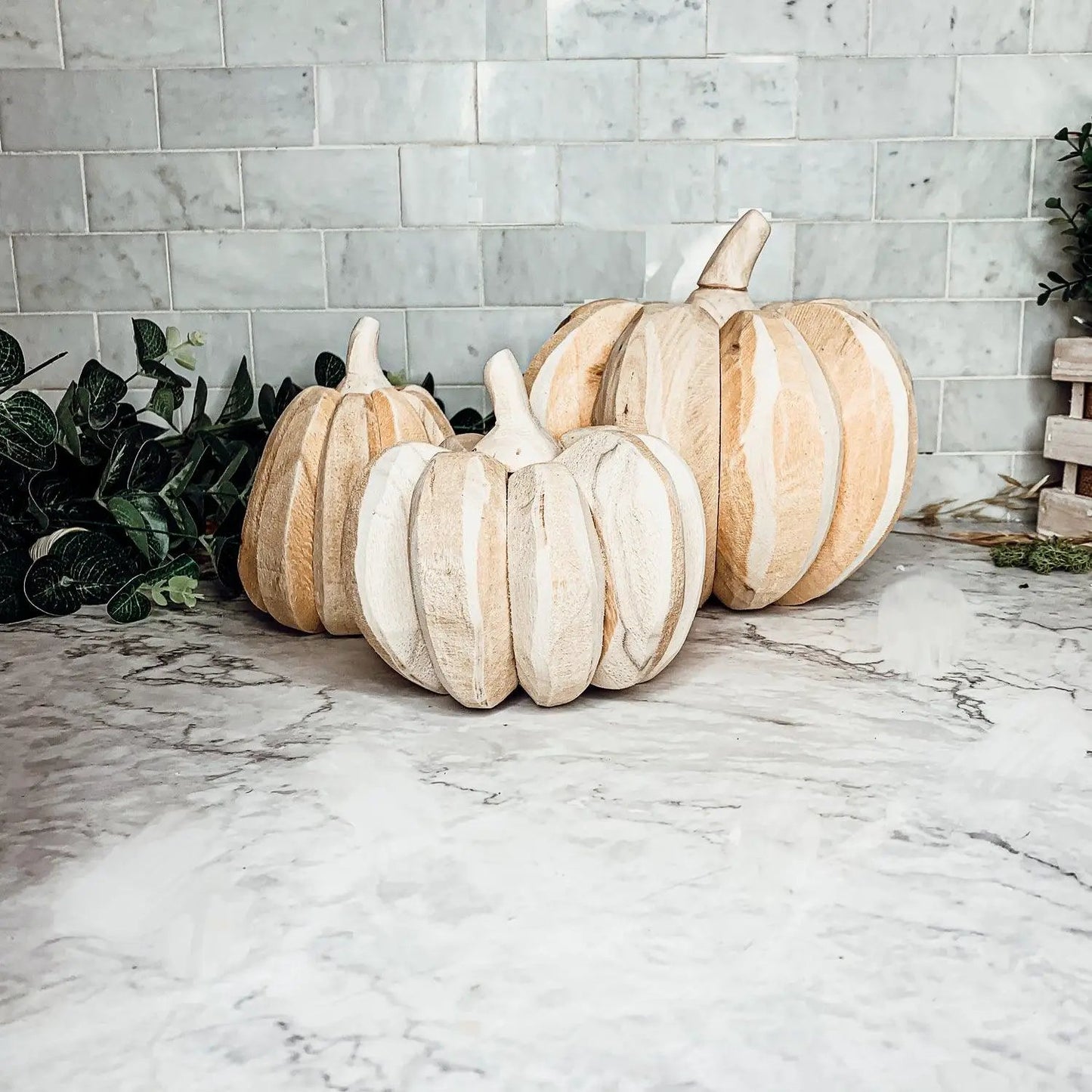 Hand Crafted Wooden Pumpkin Trio Three Shapes