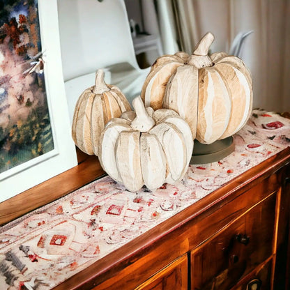 Hand Crafted Wooden Pumpkin Trio Three Shapes