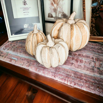 Hand Crafted Wooden Pumpkin Trio Three Shapes