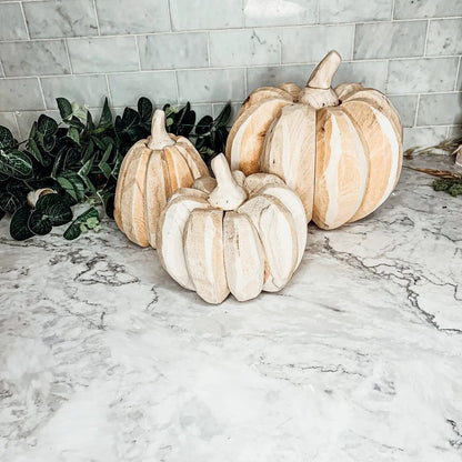 Hand Crafted Wooden Pumpkin Trio Three Shapes