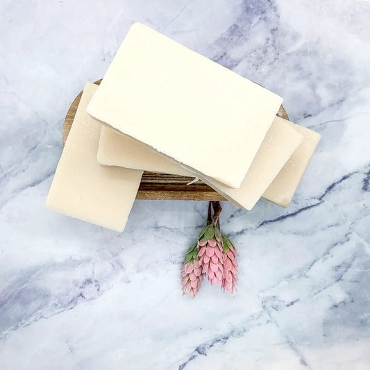 Pearberry soap Gia Roma, cream white bars on a dish, set of five on Tampa Home & Garden Store