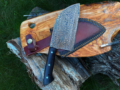 Damascus Steel Sheeptoe Cleaver TK-011 Titan International K blade, dark wood handle on Tampa Home & Garden Store