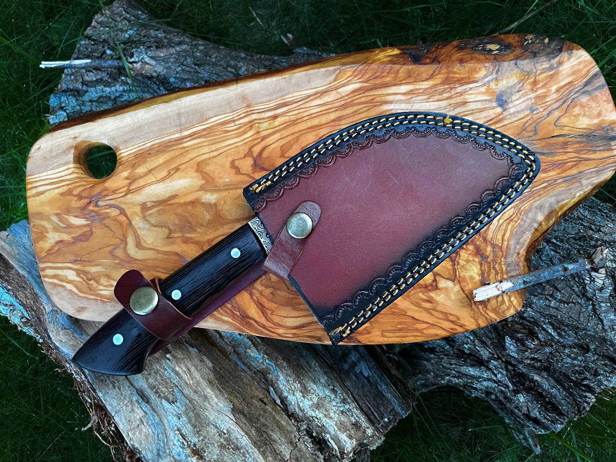 Damascus steel Sheeptoe Cleaver TK-011 chef knife with wood handle and sheath Titan K on Tampa Home & Garden Store