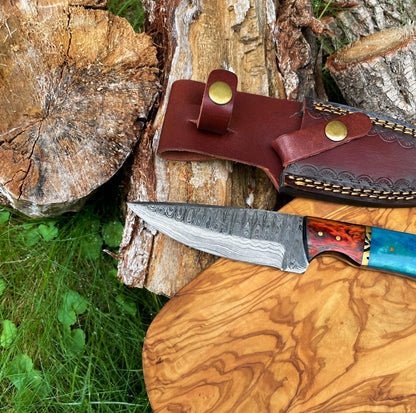 Damascus knife Garnet Starlight hand-forged hunting knife with leather sheath Titan TK-014 on Tampa Home & Garden Store