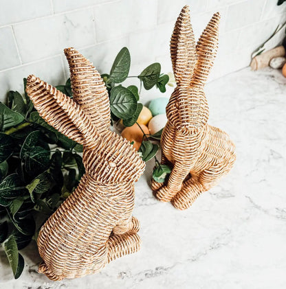 Resin Basket Weave Bunny Decor For Spring Tables