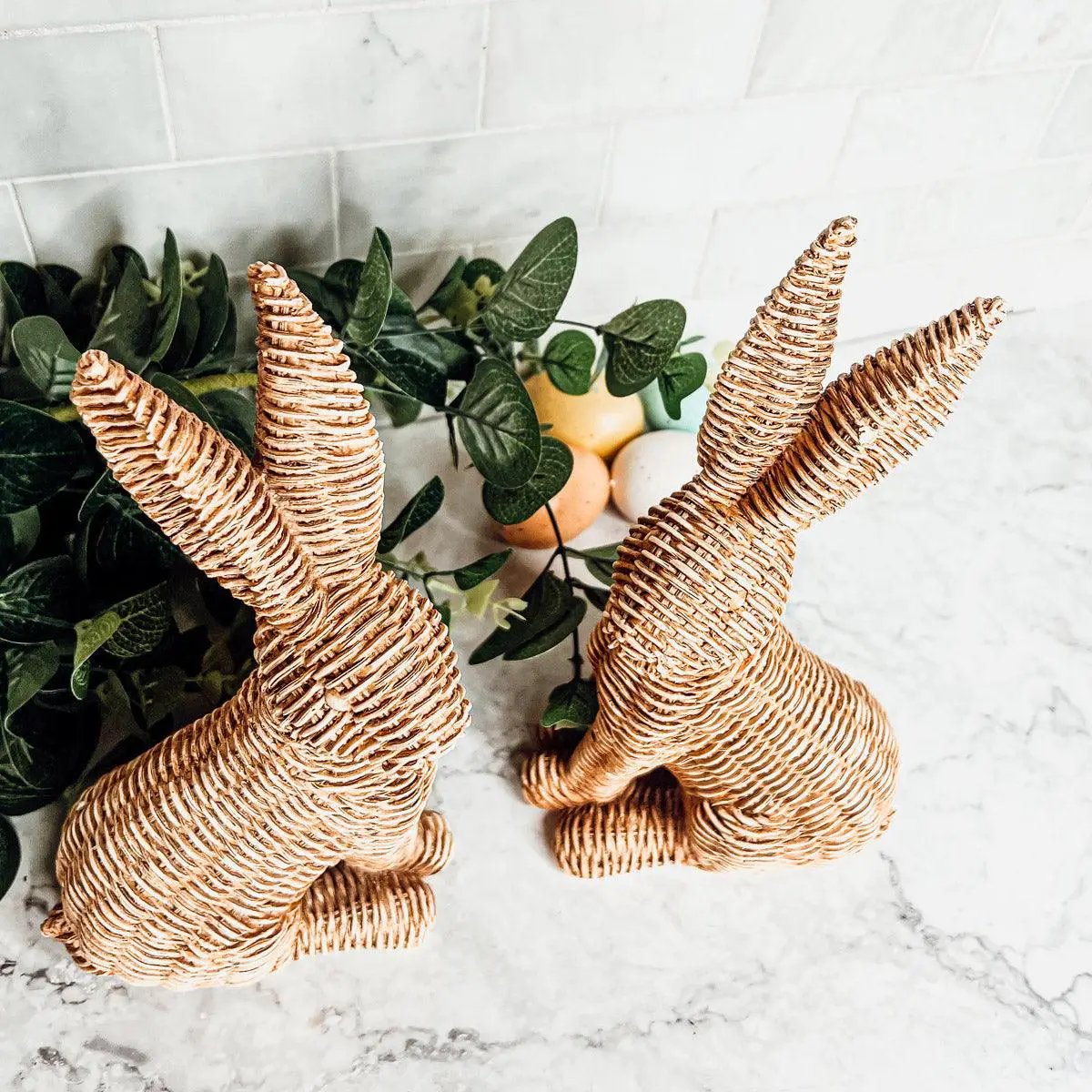 Resin Basket Weave Bunny Decor For Spring Tables