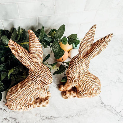 Resin Basket Weave Bunny Decor For Spring Tables