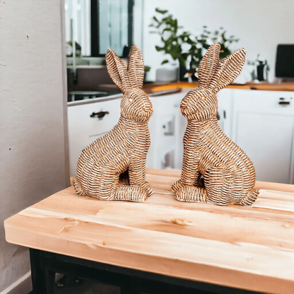 Resin Basket Weave Bunny Decor For Spring Tables