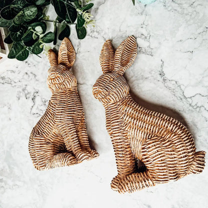 Resin Basket Weave Bunny Decor For Spring Tables