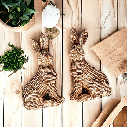 Resin Basket Weave Bunny Decor For Spring Tables